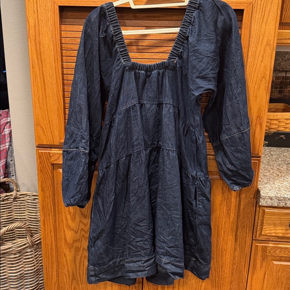 Like new! Free People Denim Blue Textured Dress - Picture 3 of 3